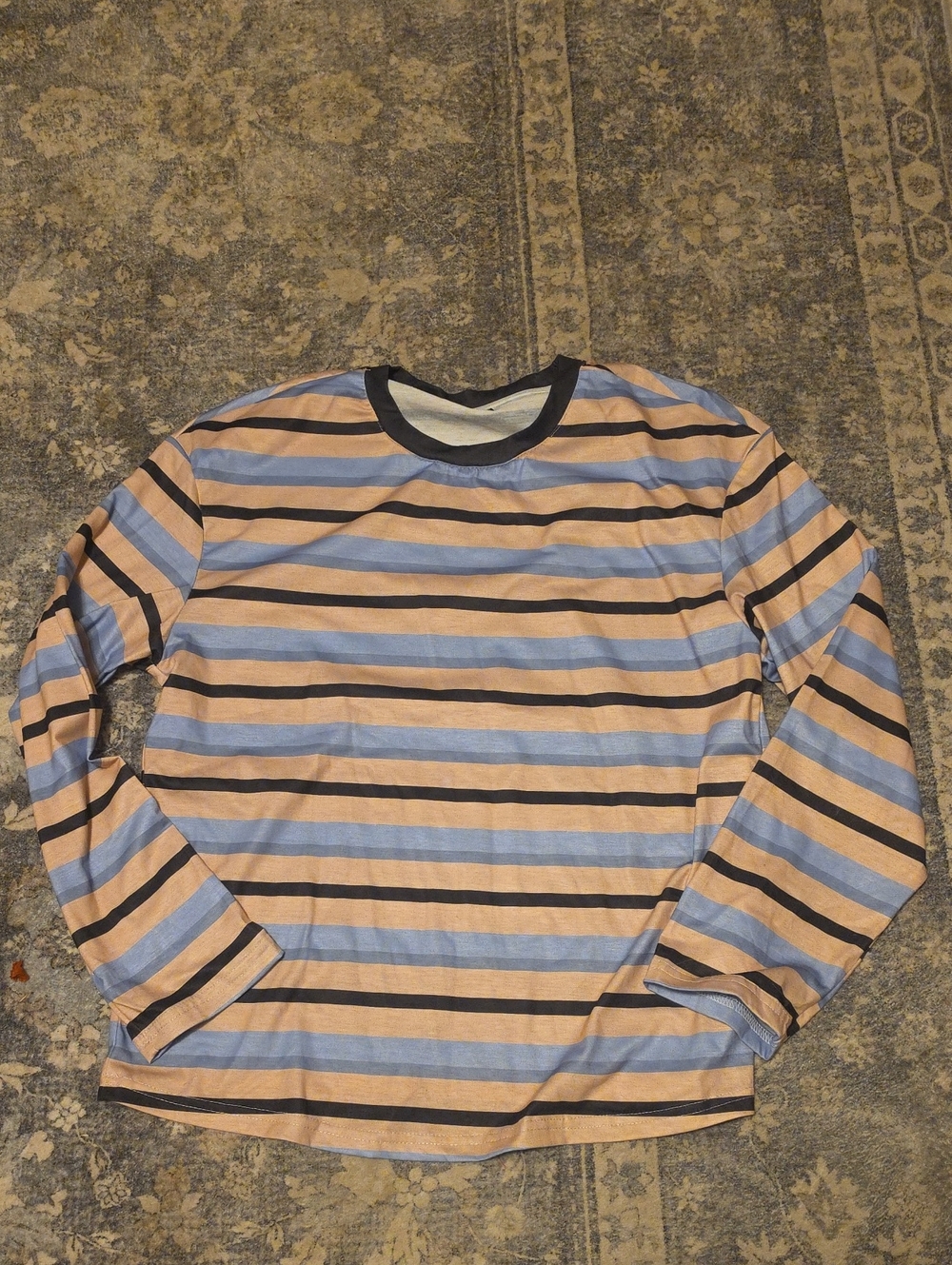 SHEIN Blue, Peach & Black Striped Long-Sleeve Crewneck